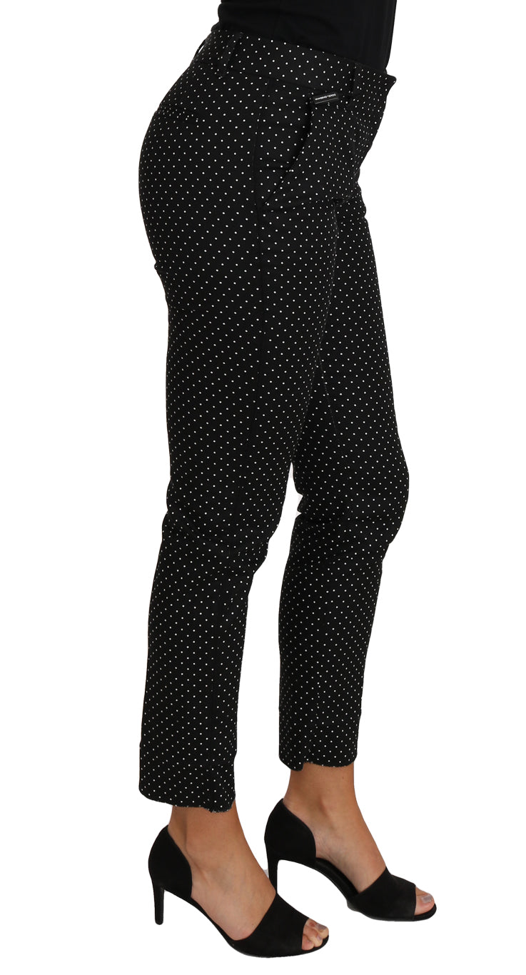 Dolce & Gabbana Black Dress Polka Dot Cropped Straight Pants