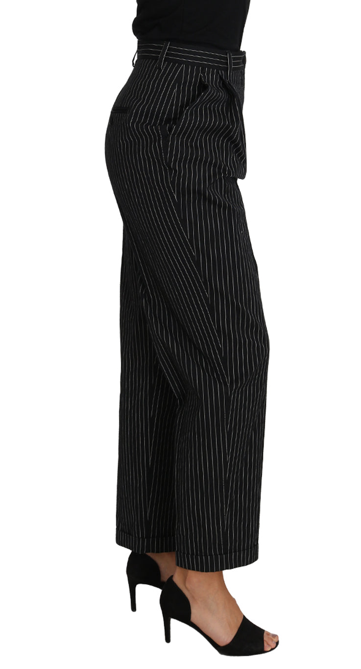 Dolce & Gabbana Black Pin Striped Dress Pants Cropped Straight Pant