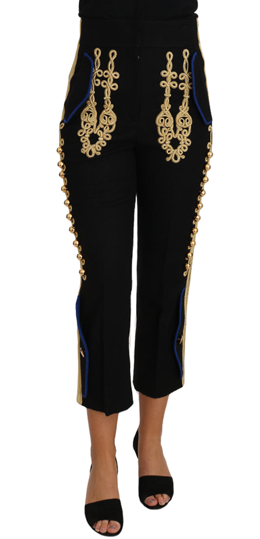 Dolce & Gabbana Military Embellished Pants Black Gold Dress Pant