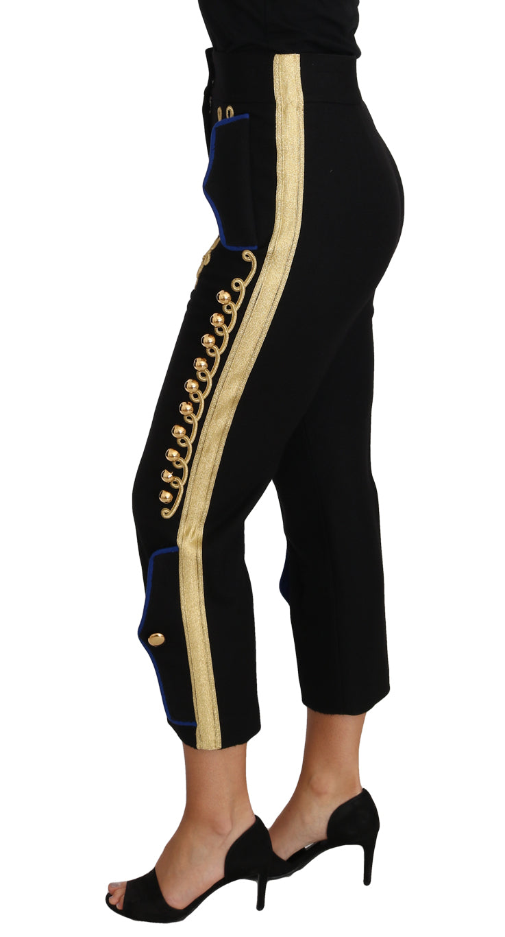 Dolce & Gabbana Military Embellished Pants Black Gold Dress Pant