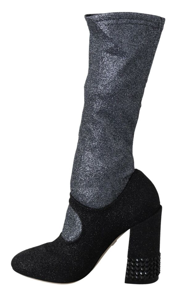 Dolce & Gabbana Black Crystal Mary Janes Booties Shoes