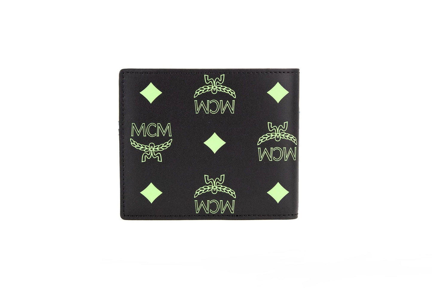 MCM Small Black Summer Green Smooth Visetos Monogram Logo Leather Bifold Wallet