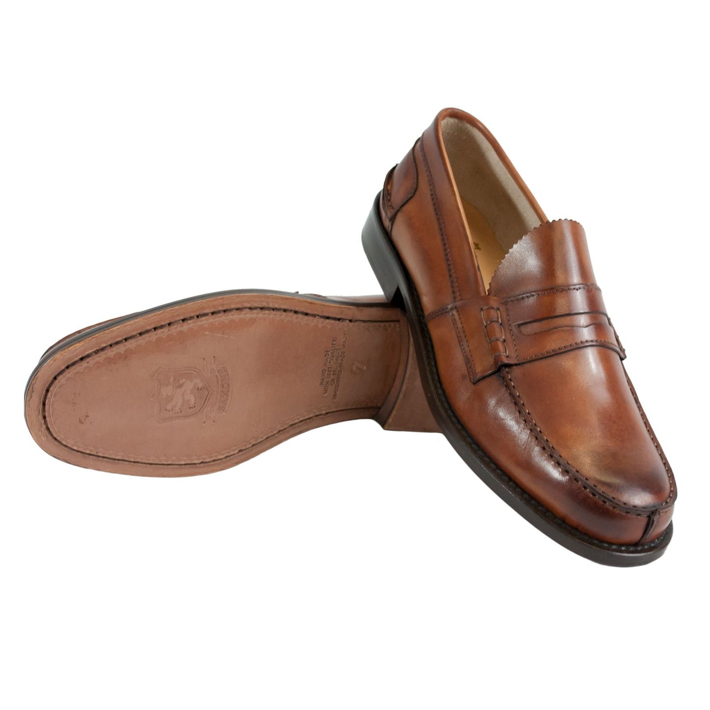 Saxone of Scotland Natural Calf Leather Mens Loafers Shoes