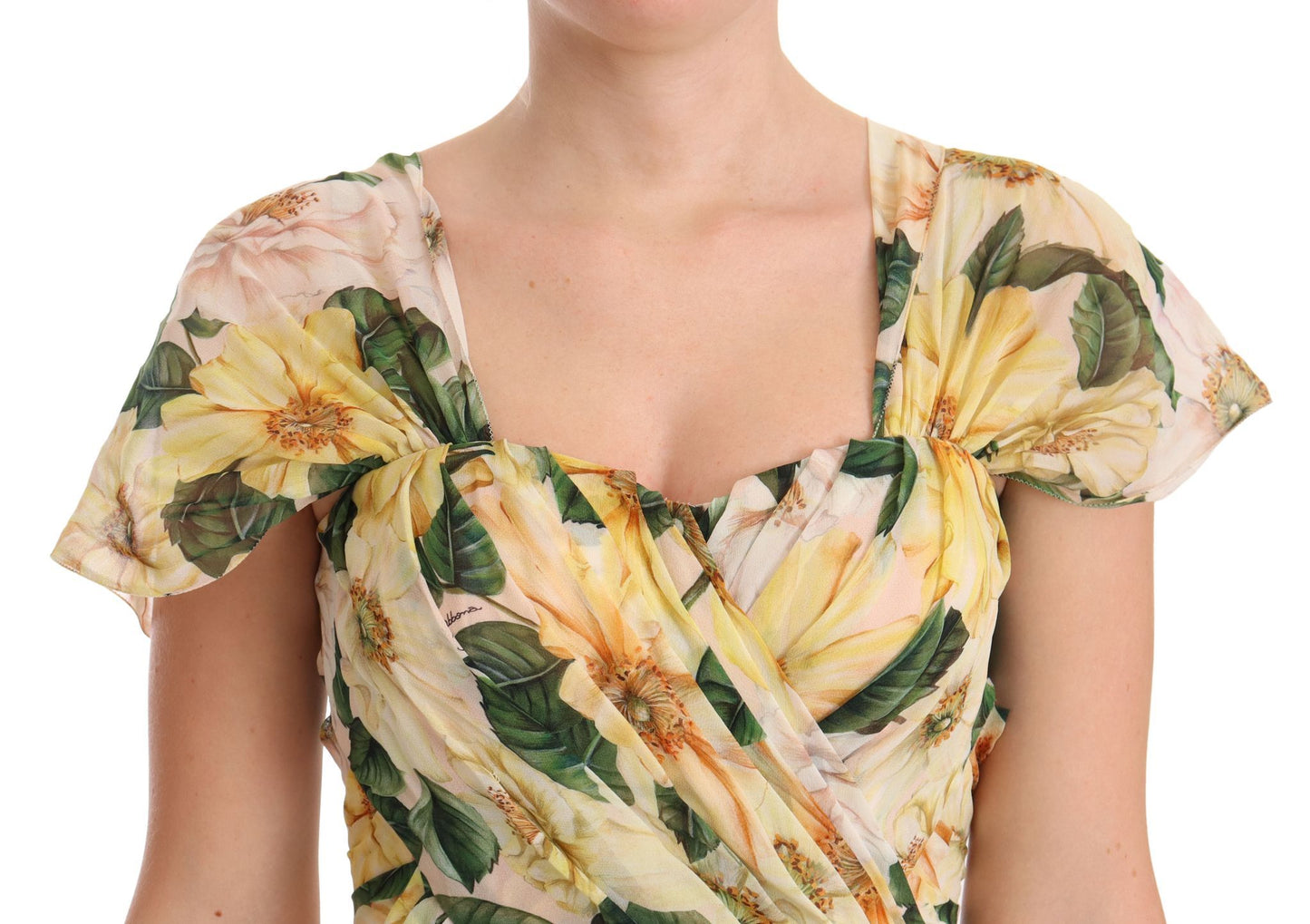 Dolce & Gabbana Yellow Silk Floral Print Pleated Max Dress