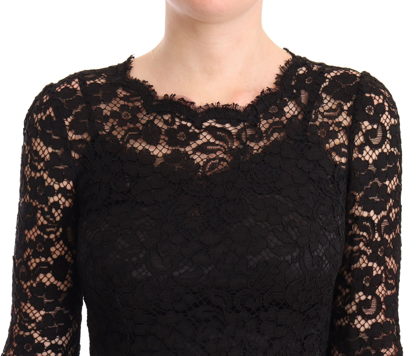 Dolce & Gabbana Black Cotton Lace Mermaid Long Sleeves Dress