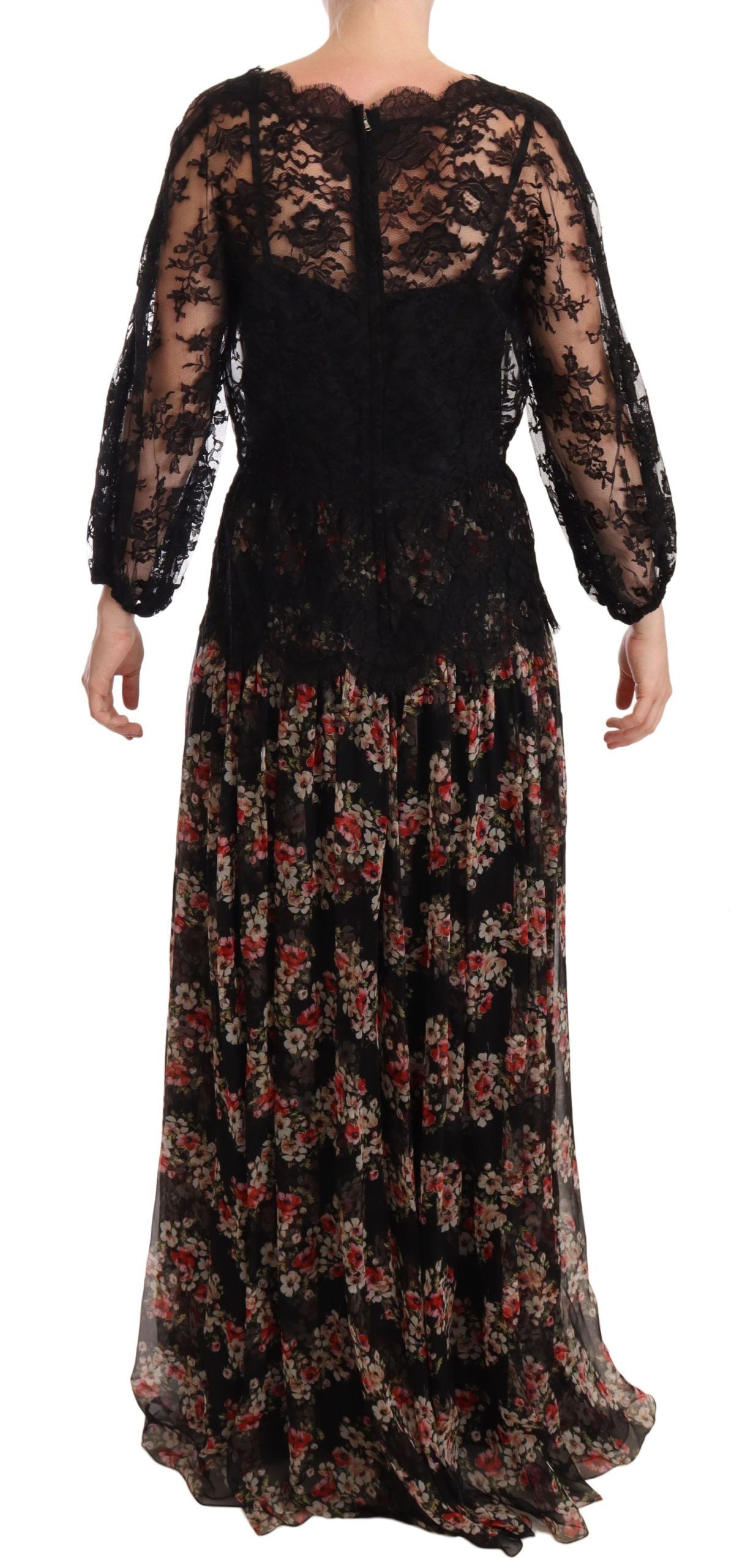 Dolce & Gabbana Black Lace Floral Polka Maxi Capri Dress