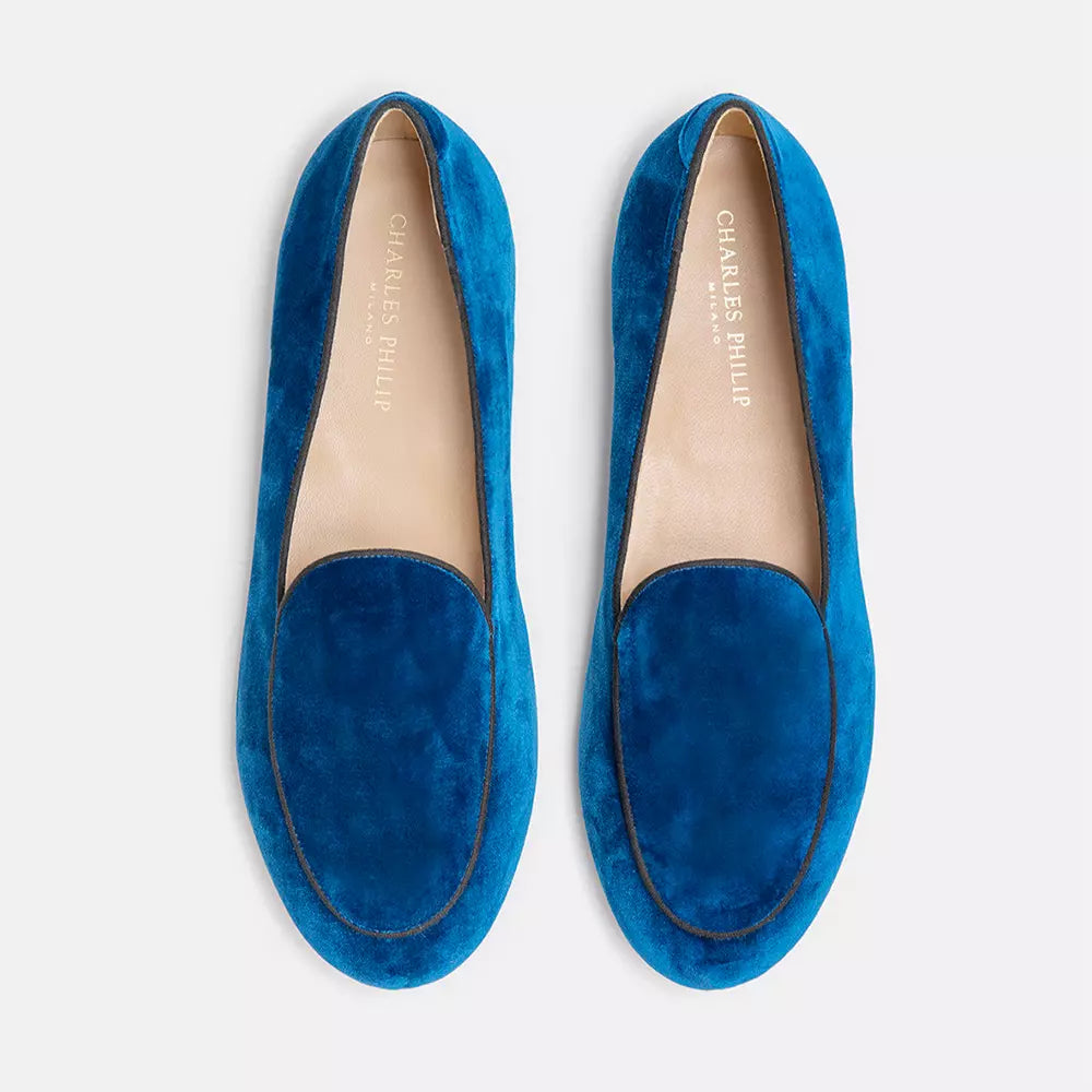 Charles Philip Blue Leather Flat Shoe