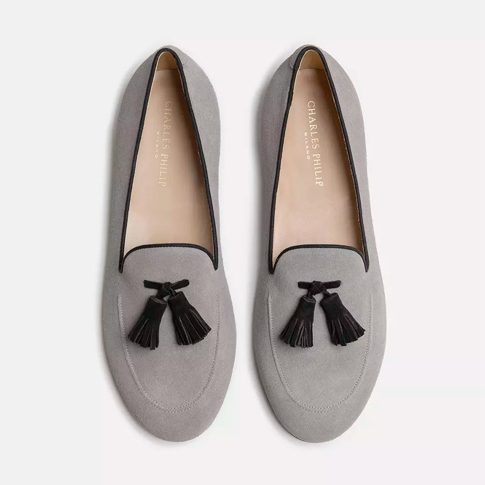 Charles Philip Gray Leather Flat Shoe