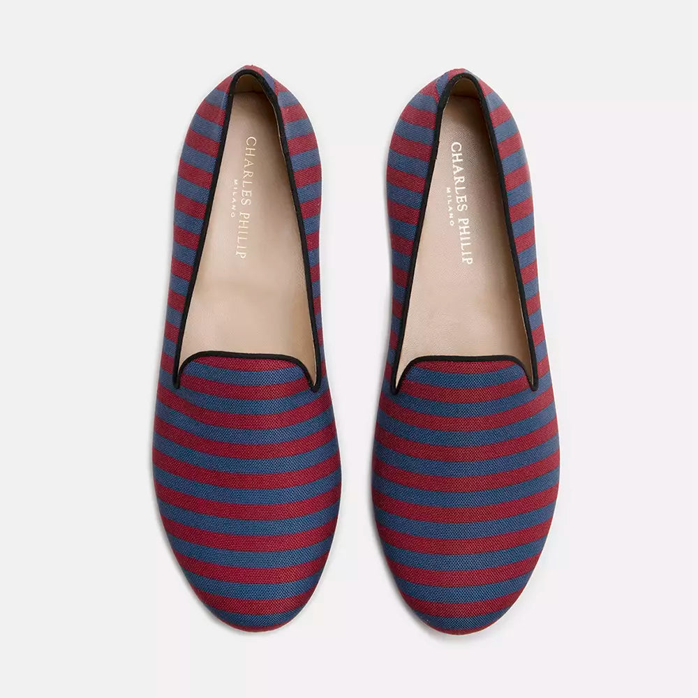 Charles Philip Blue Cotton Flat Shoe