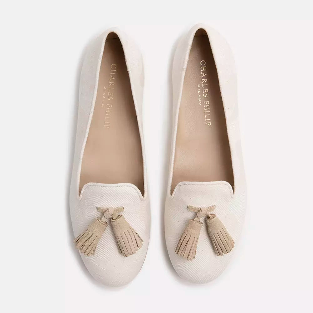 Charles Philip Beige Flat Shoe