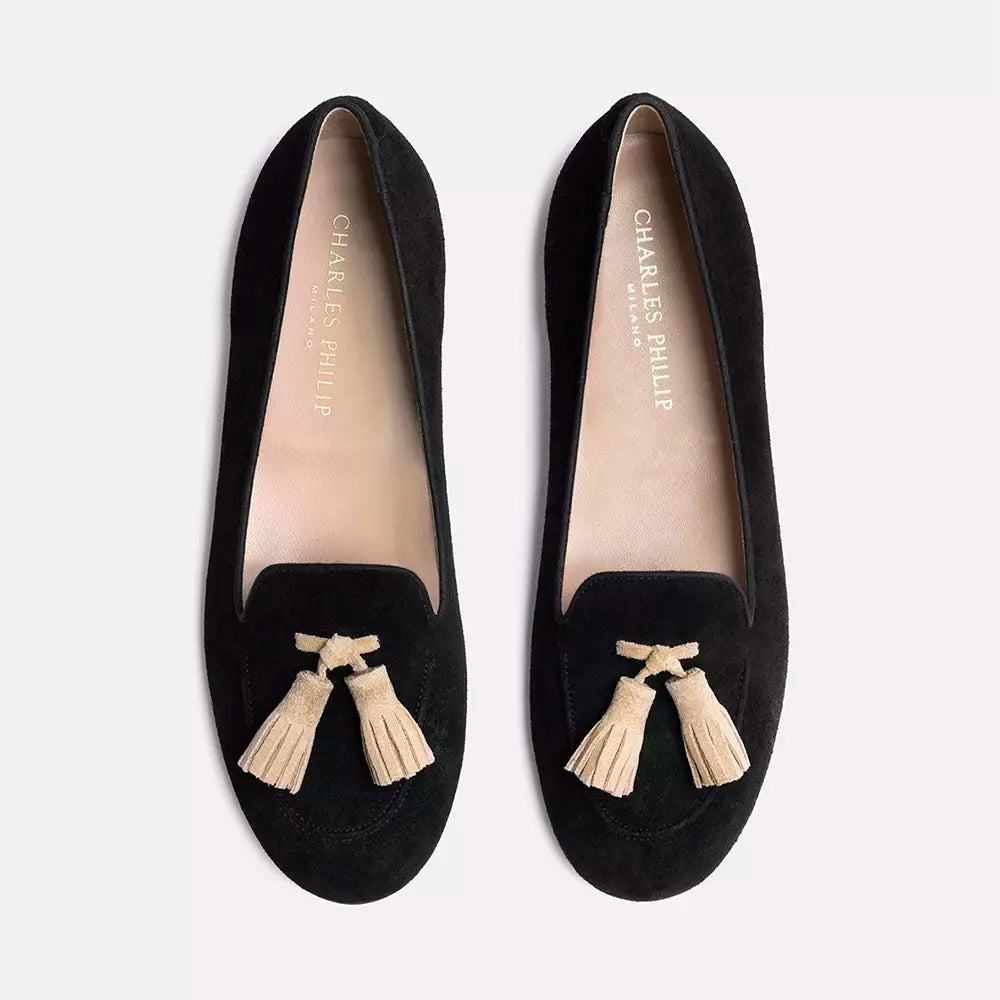 Charles Philip Black Flat Shoe