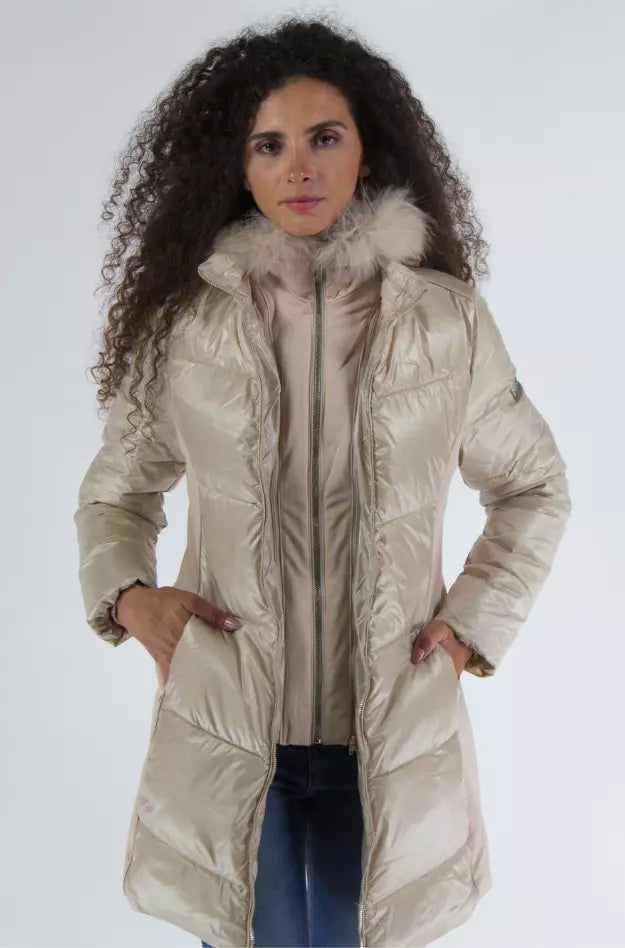 Yes Zee Beige Polyamide Jackets & Coat