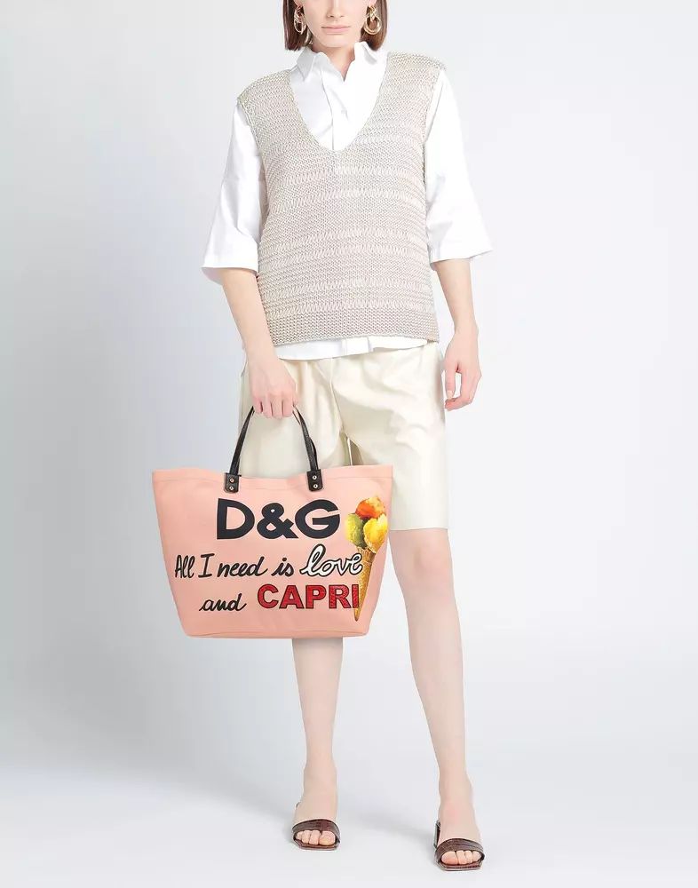 Dolce & Gabbana Chic Pink Cotton Shopper with Calfskin Accents