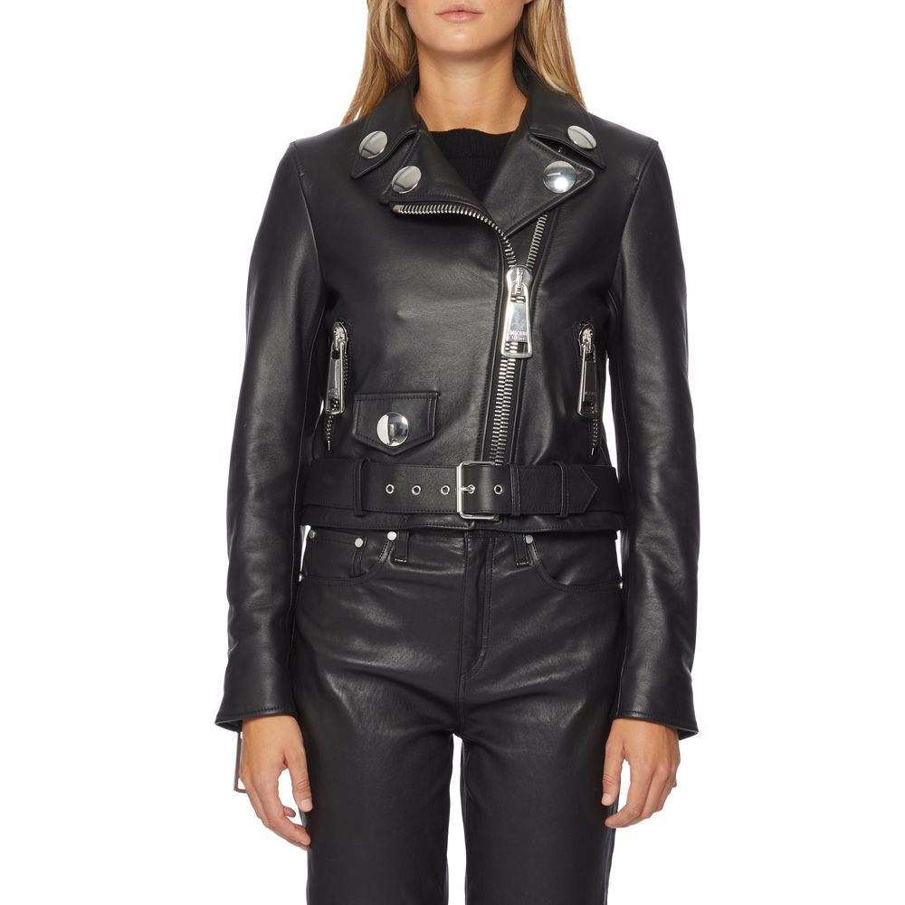 Moschino Couture Black Leather Di Pecora Jackets & Coat