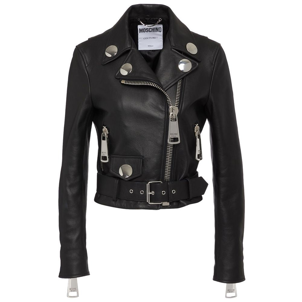 Moschino Couture Black Leather Di Pecora Jackets & Coat