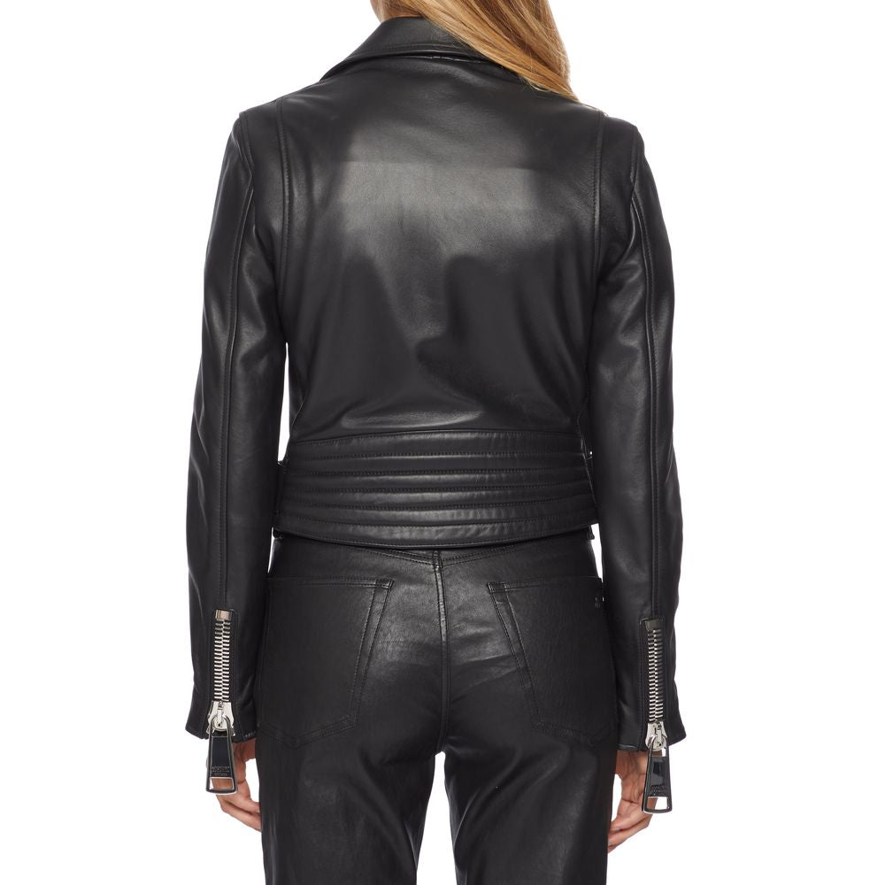 Moschino Couture Black Leather Di Pecora Jackets & Coat