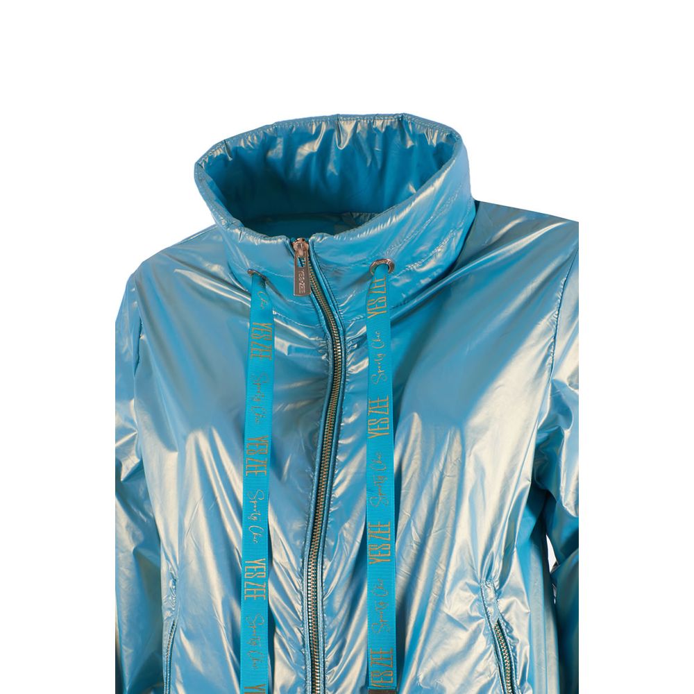 Yes Zee Light Blue Nylon Jackets & Coat