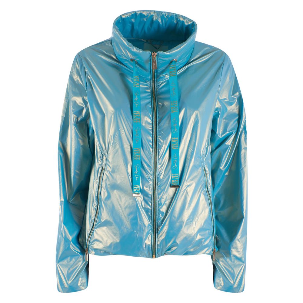 Yes Zee Light Blue Nylon Jackets & Coat