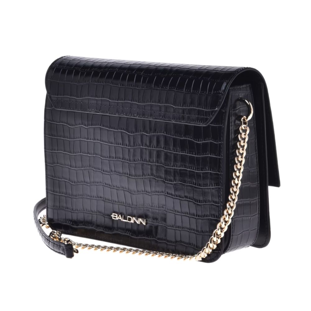 Baldinini Trend Black Leather Di Calfskin Crossbody Bag