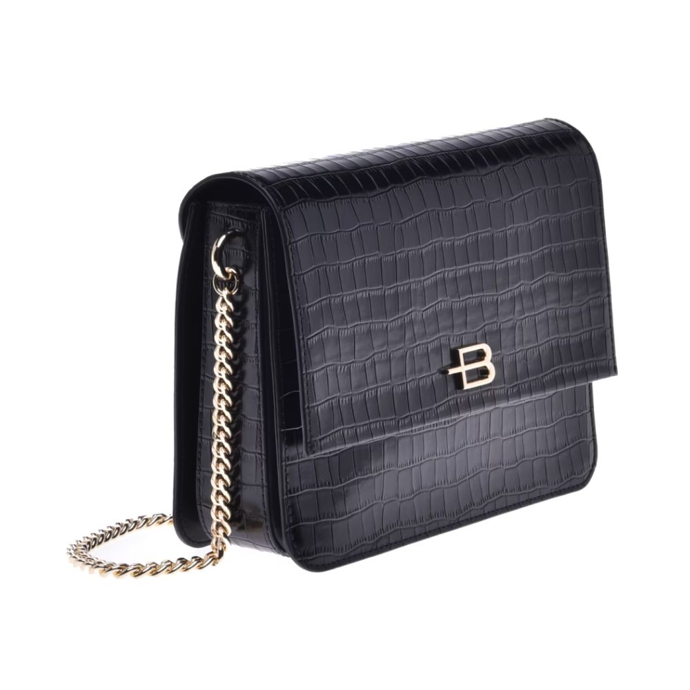 Baldinini Trend Black Leather Di Calfskin Crossbody Bag