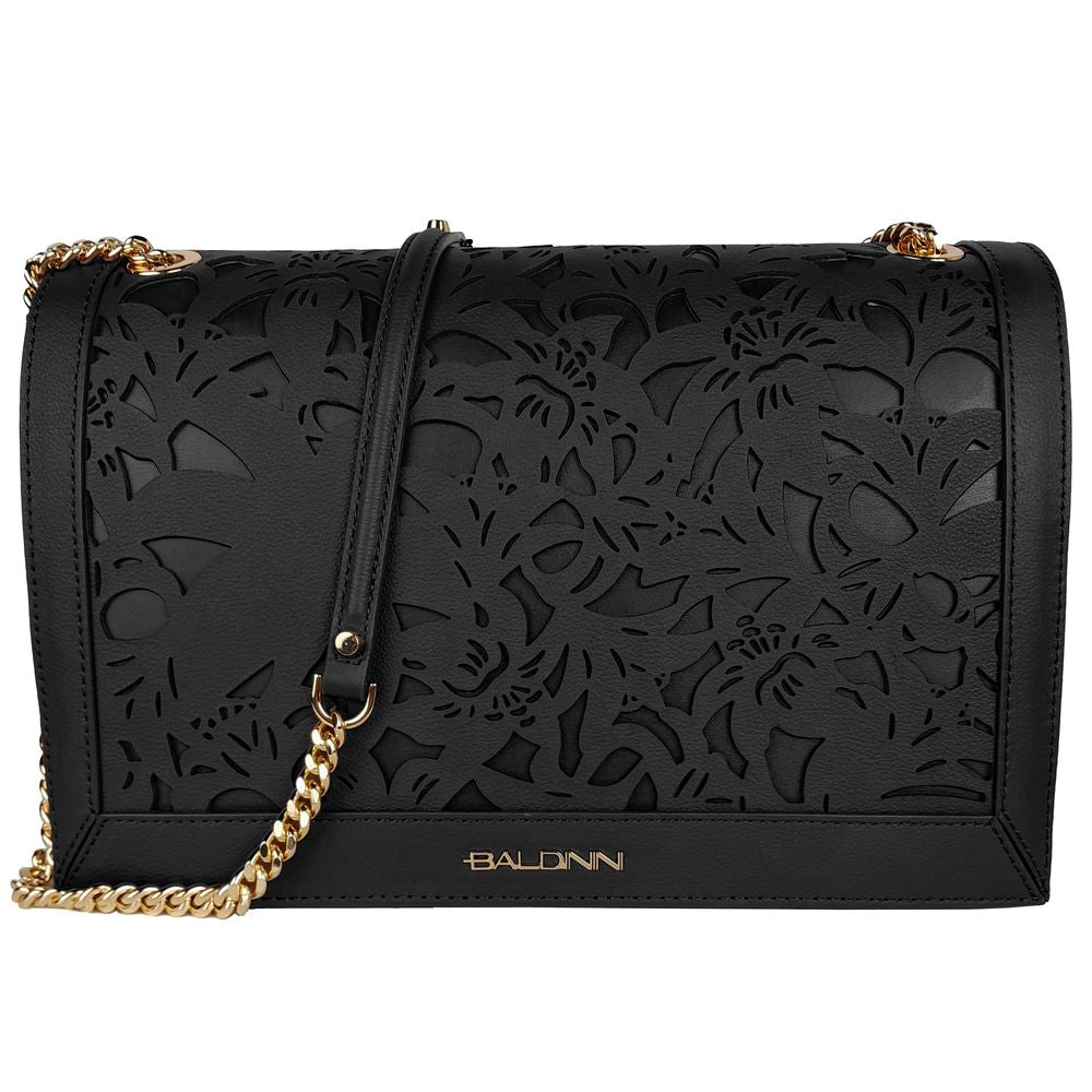 Baldinini Trend Black Leather Di Calfskin Crossbody Bag