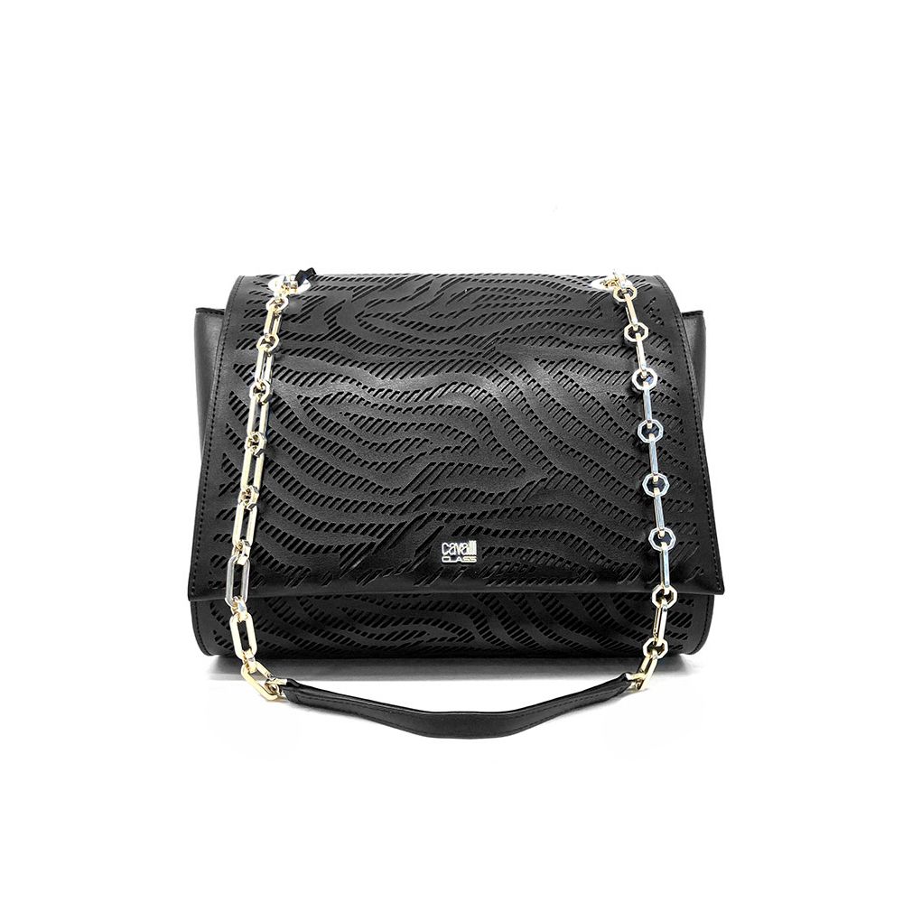 Cavalli Class Black Leather Di Calfskin Crossbody Bag