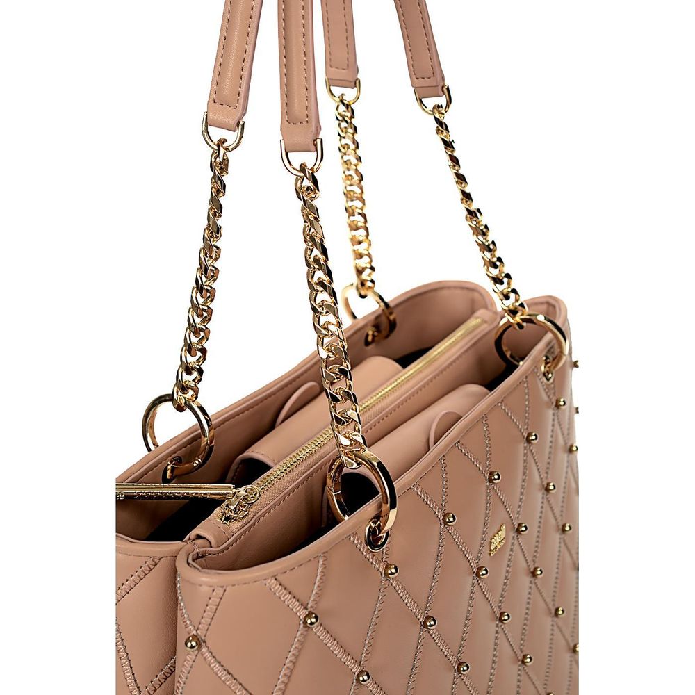 Cavalli Class Beige Leather Di Calfskin Shoulder Bag