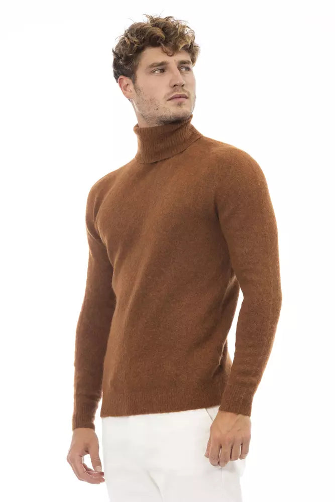 Alpha Studio Brown Alpaca Leather Sweater