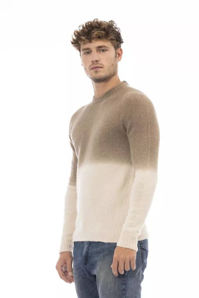 Alpha Studio Beige Alpaca Leather Sweater