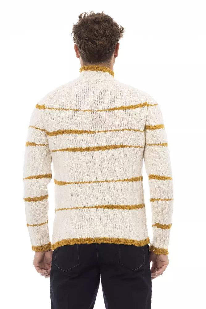 Alpha Studio Beige Alpaca Leather Sweater