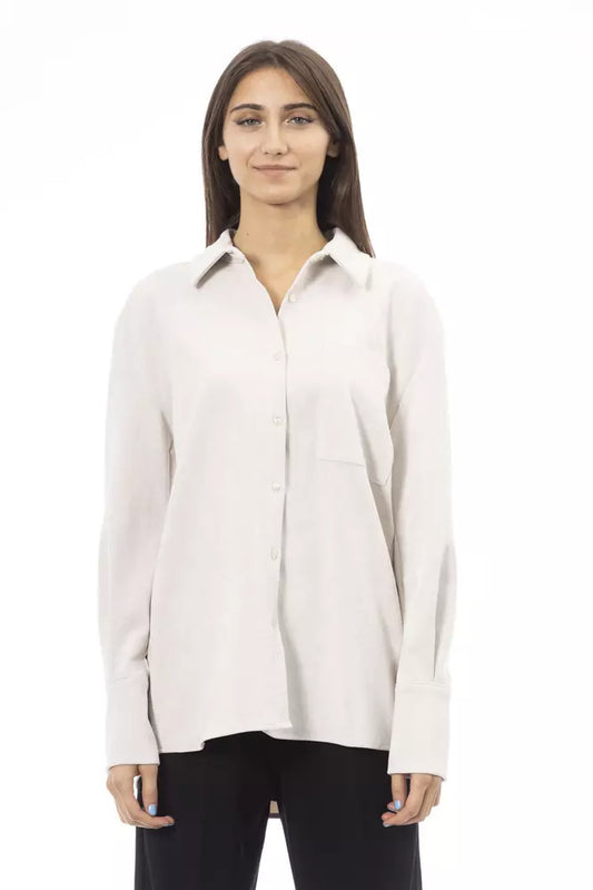 Alpha Studio White Polyester Shirt