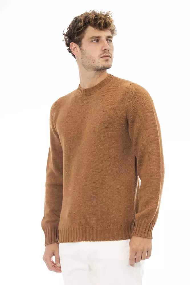 Alpha Studio Beige Alpaca Leather Sweater