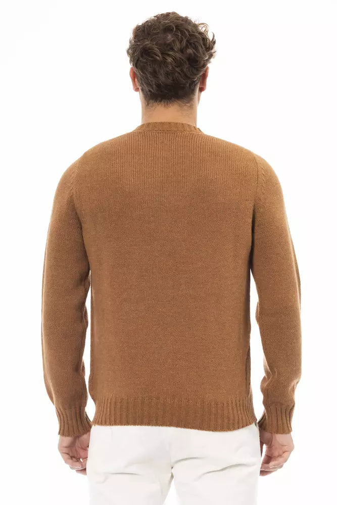 Alpha Studio Beige Alpaca Leather Sweater