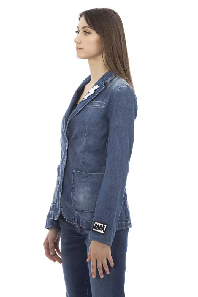 Baldinini Trend Blue Cotton Jackets & Coat