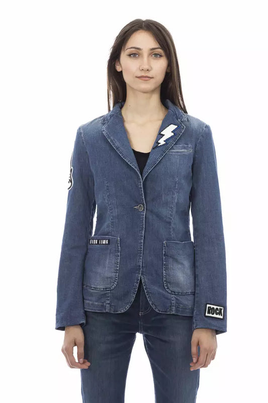 Baldinini Trend Blue Cotton Jackets & Coat