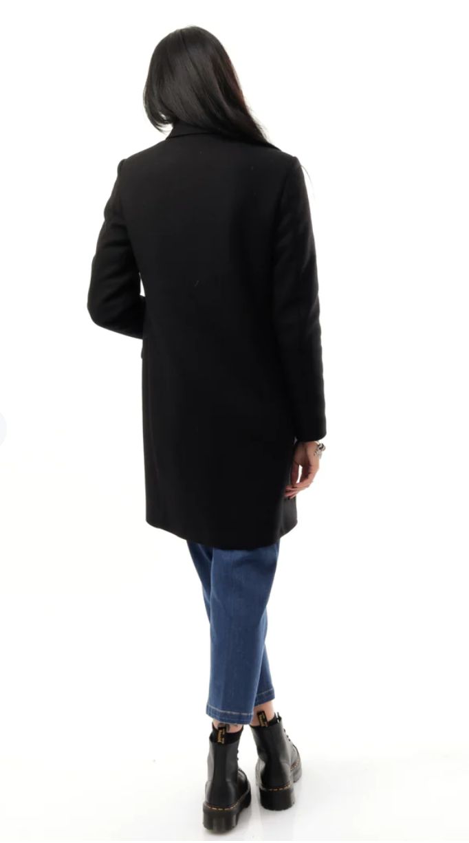 Love Moschino Elegant Black Wool Coat with Heart Buttons