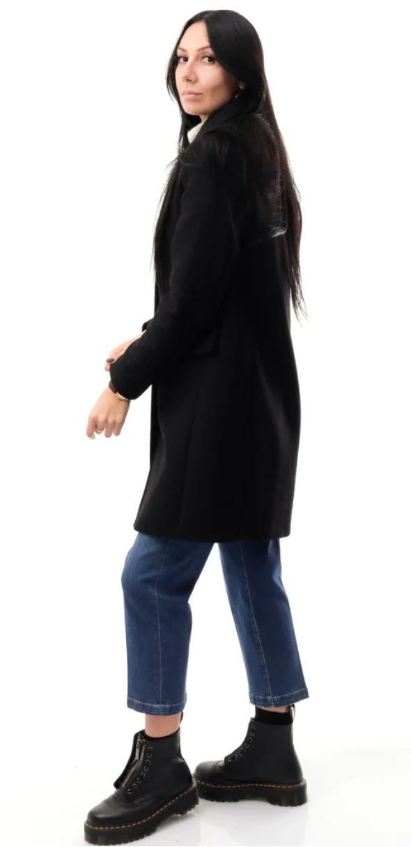 Love Moschino Elegant Black Wool Coat with Heart Buttons