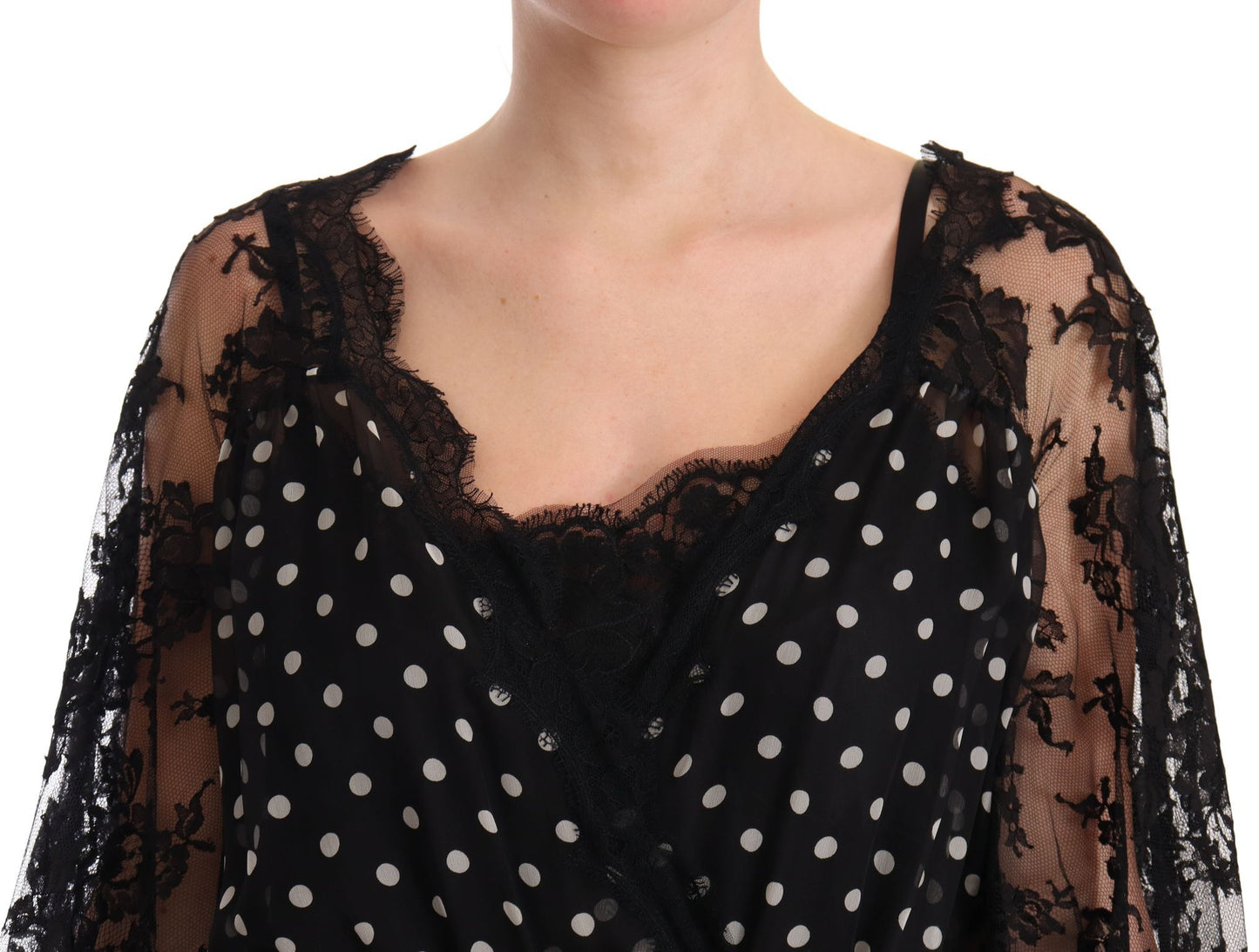 Dolce & Gabbana Black Lace Floral Polka Maxi Capri Dress