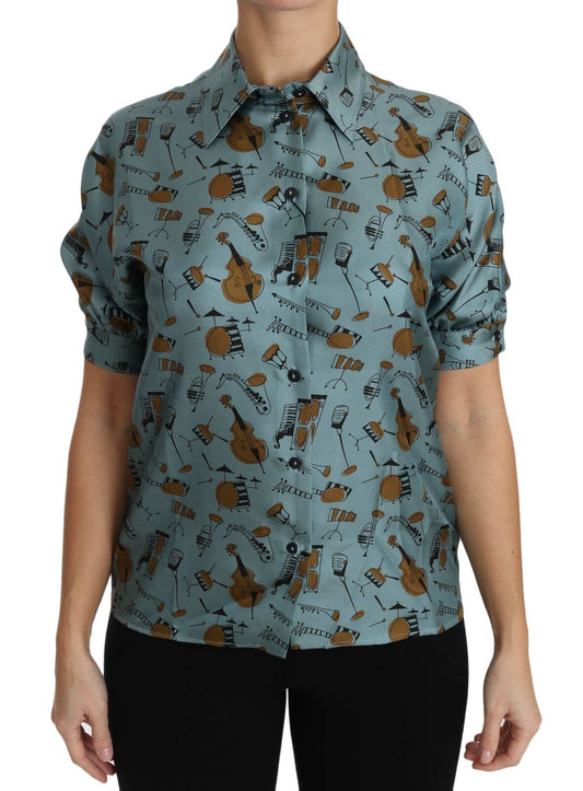 Dolce & Gabbana Multicolor Musical Instruments Silk Short sleeve Shirt