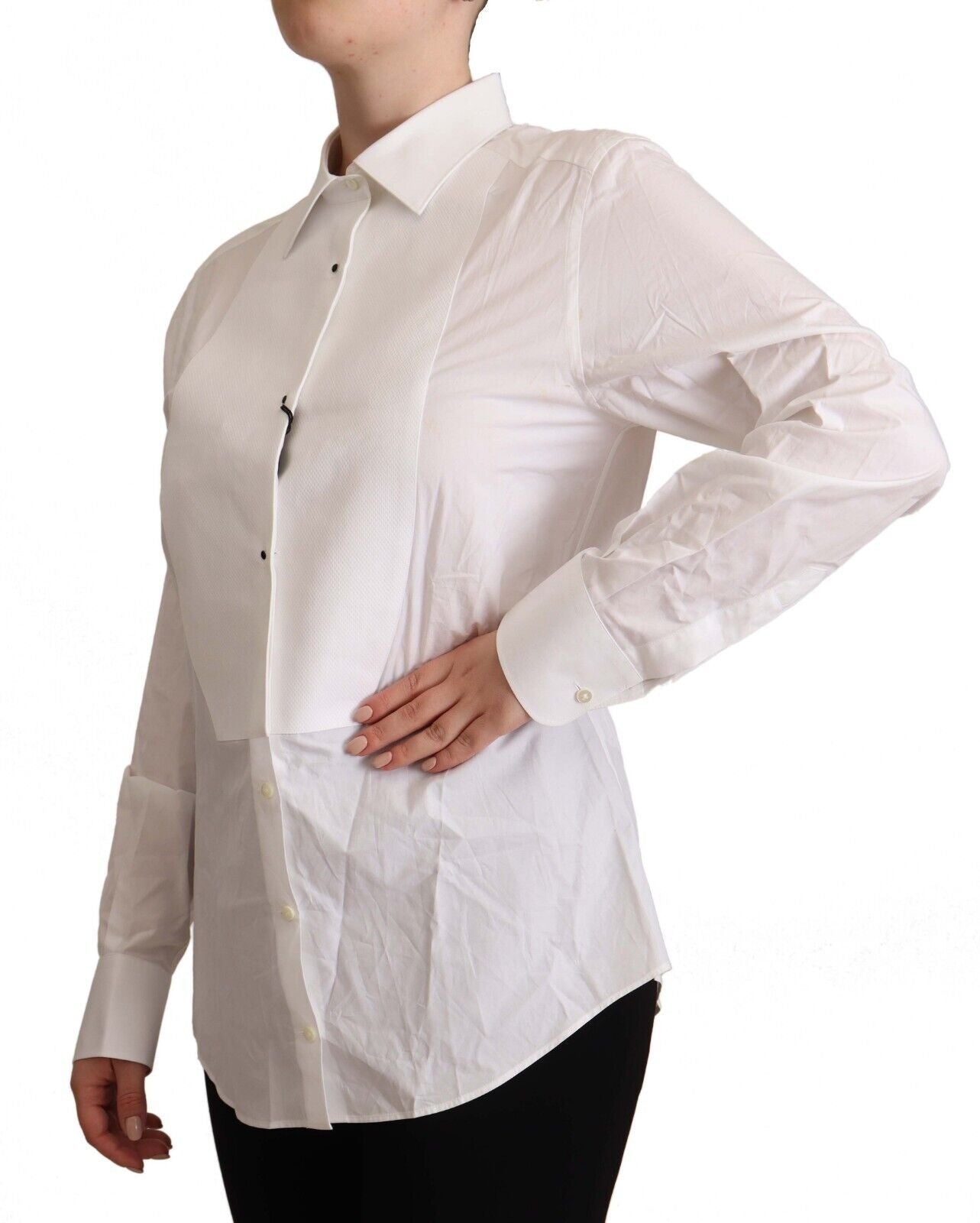 Dolce & Gabbana White Cotton Collared Long Sleeve Shirt Top