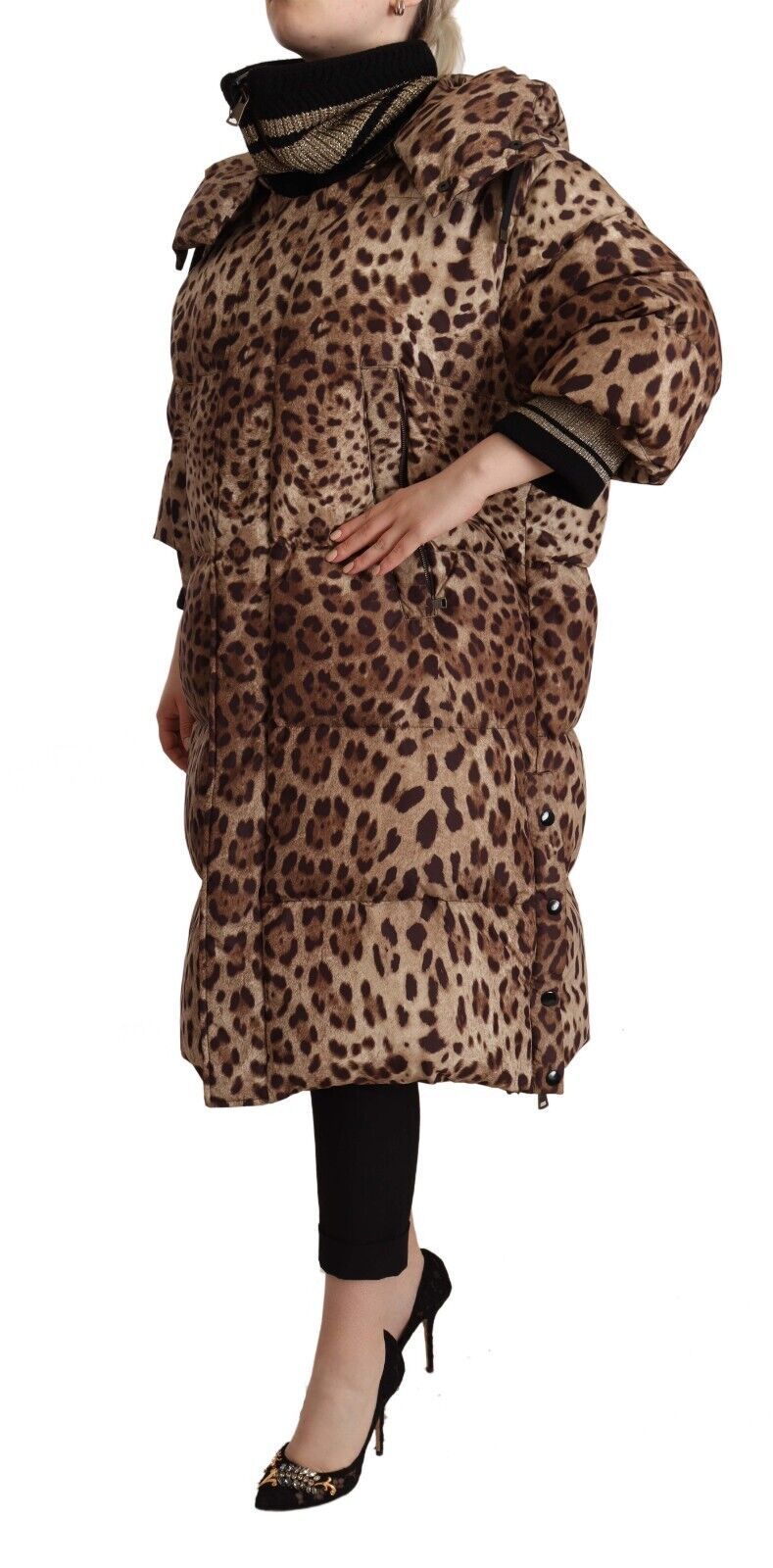 Dolce & Gabbana Brown Long Leopard Print Quilted Down Jacket