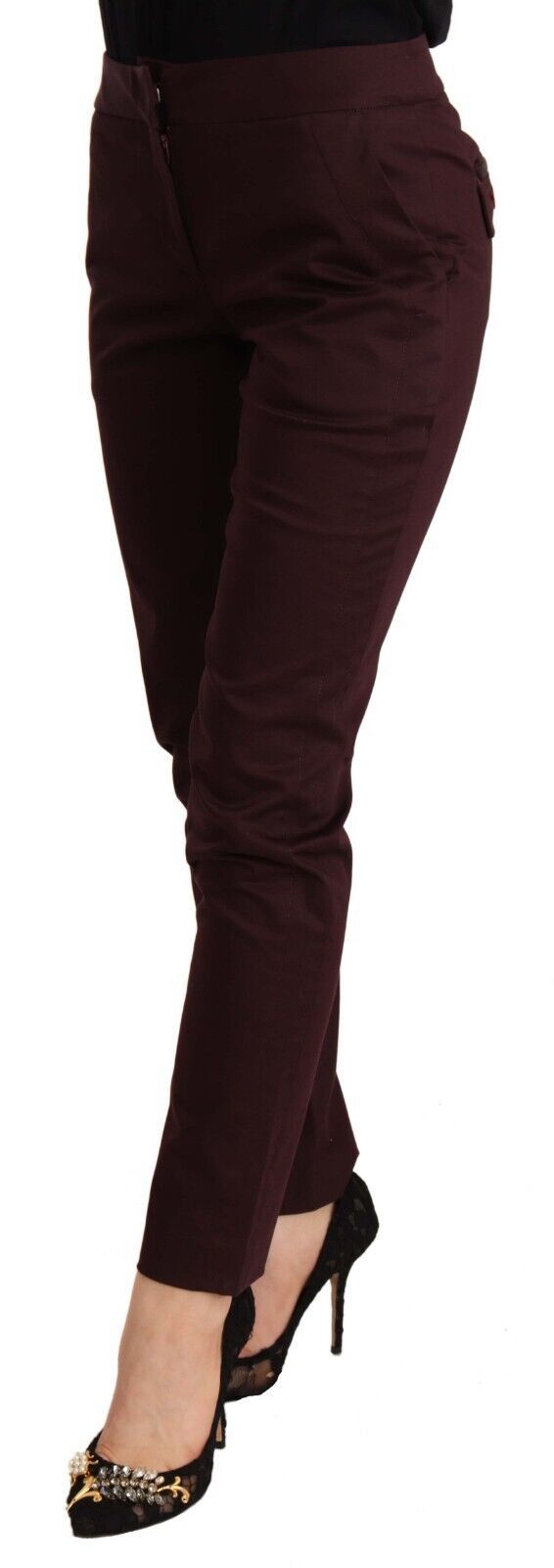 Just Cavalli Maroon Mid Waist Skinny Women Trouser Pants