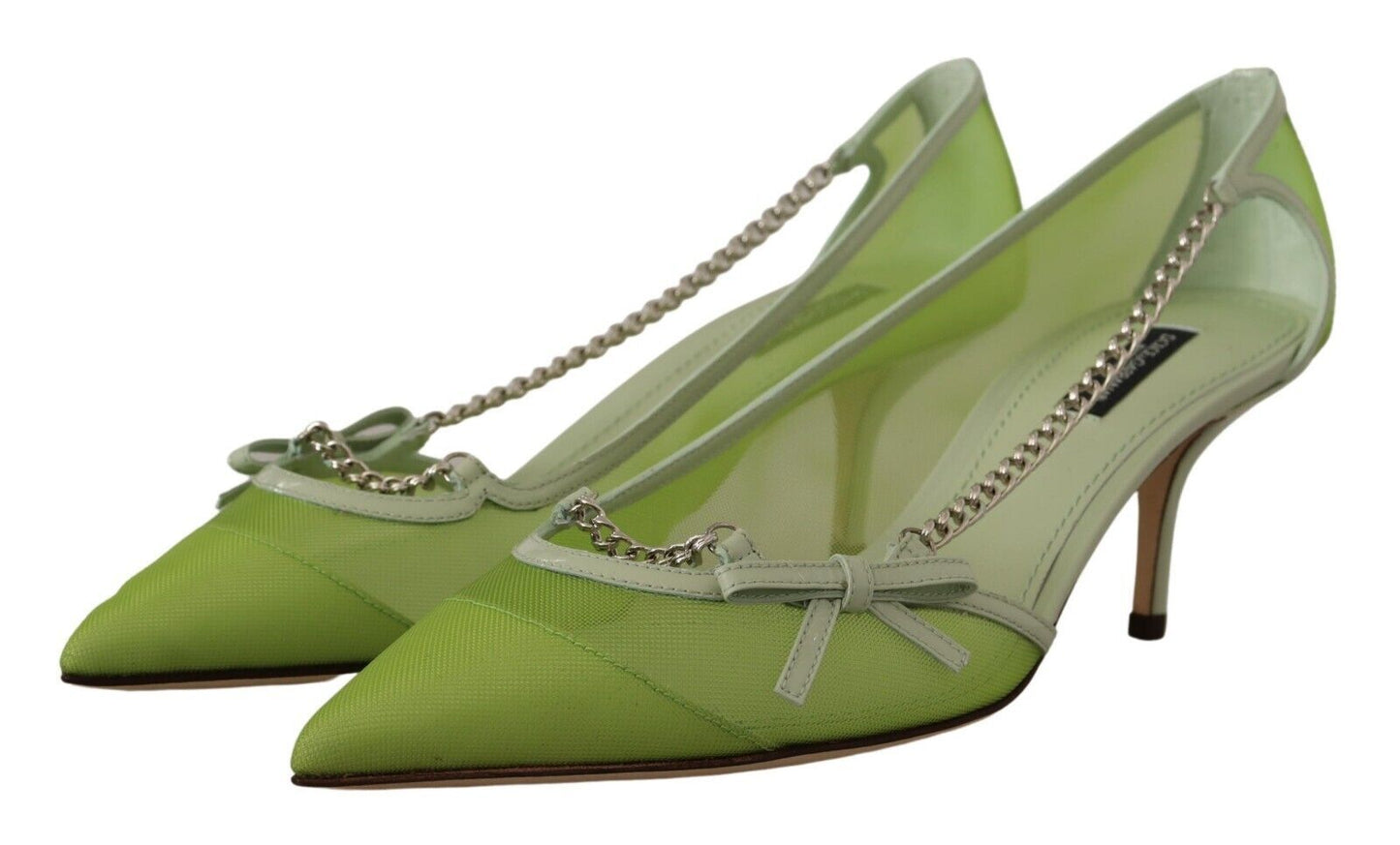 Dolce & Gabbana Green Mesh Leather Chains Heels Pumps Shoes