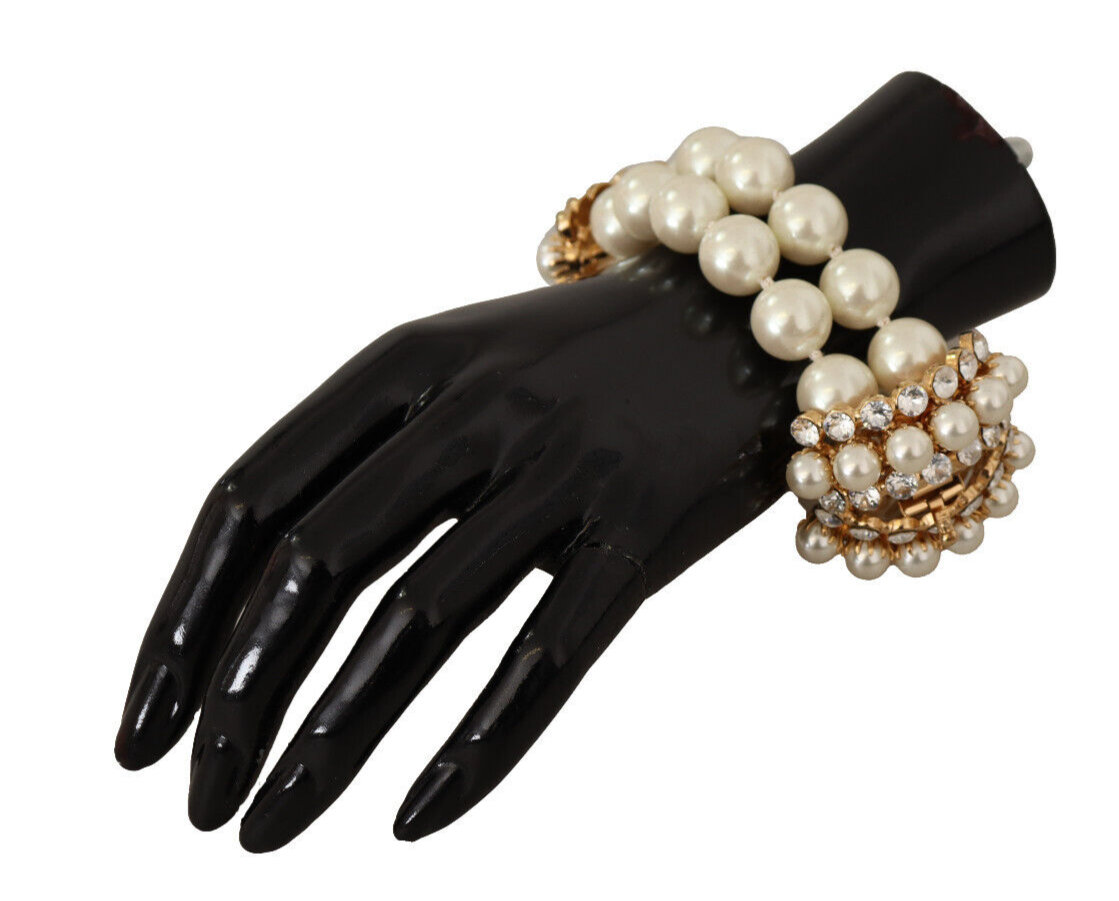 Dolce & Gabbana White Faux Pearl Beads Translucent Crystals Bracelet