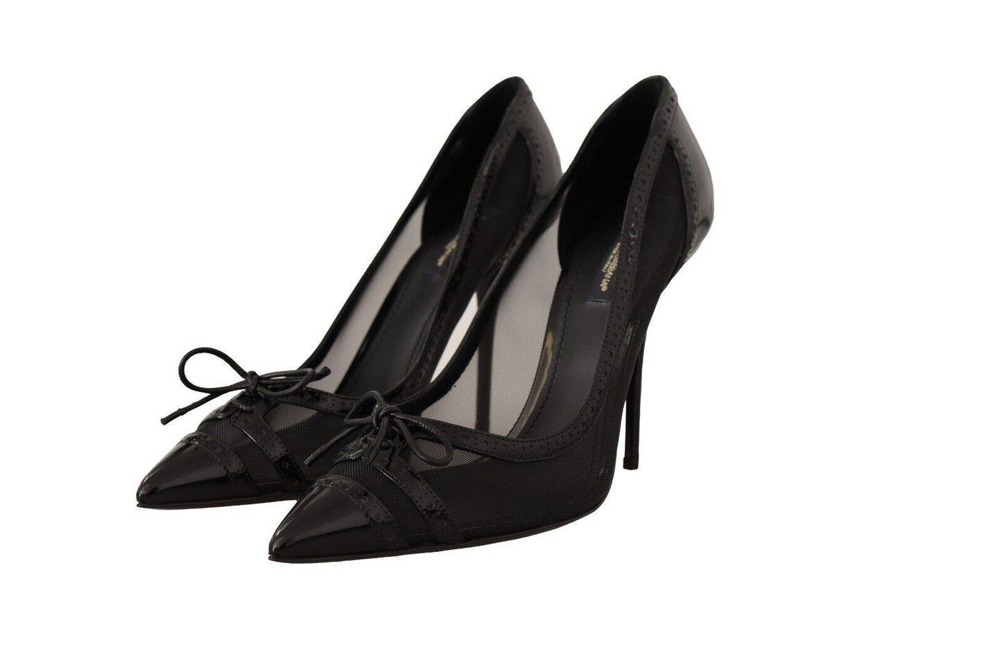 Dolce & Gabbana Black Mesh Leather Pointed Heels Pumps Shoes