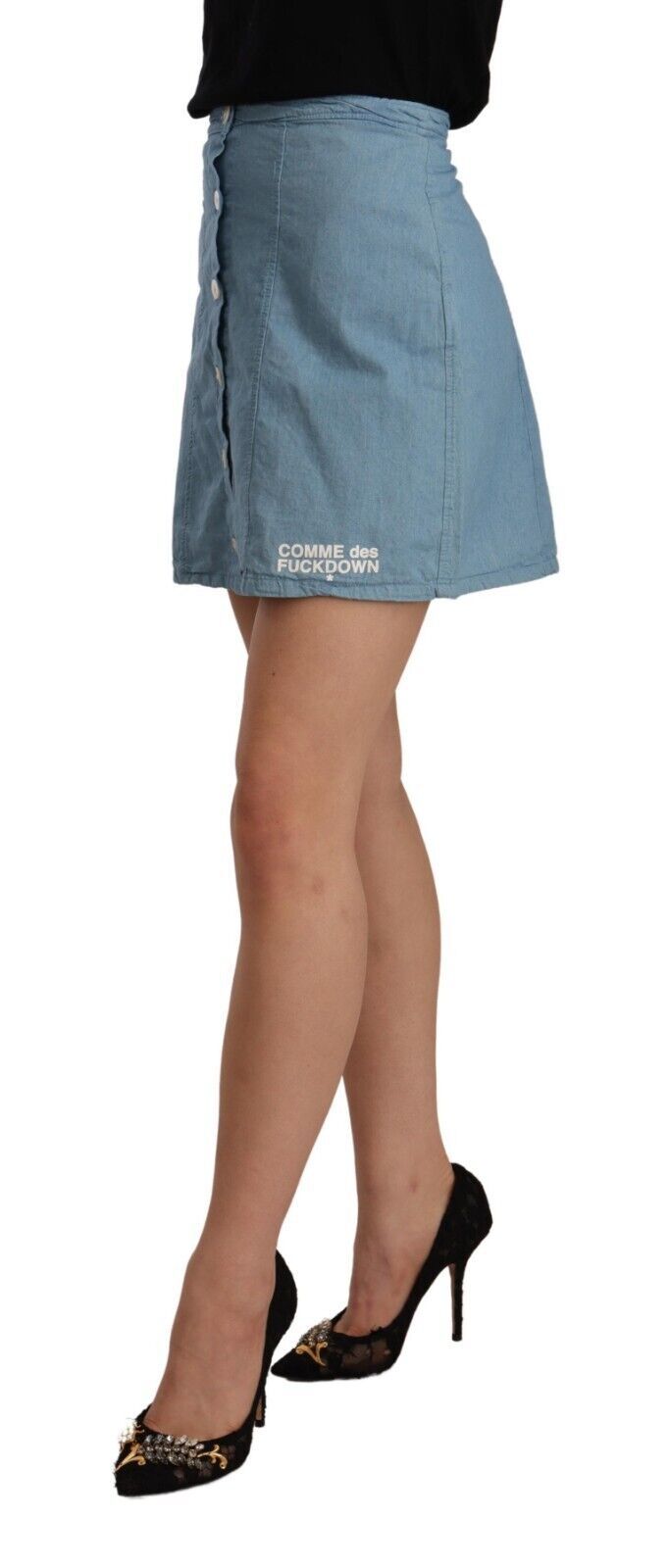 Comme Des Fuckdown Blue High Waist A-line Mini Polyester Skirt