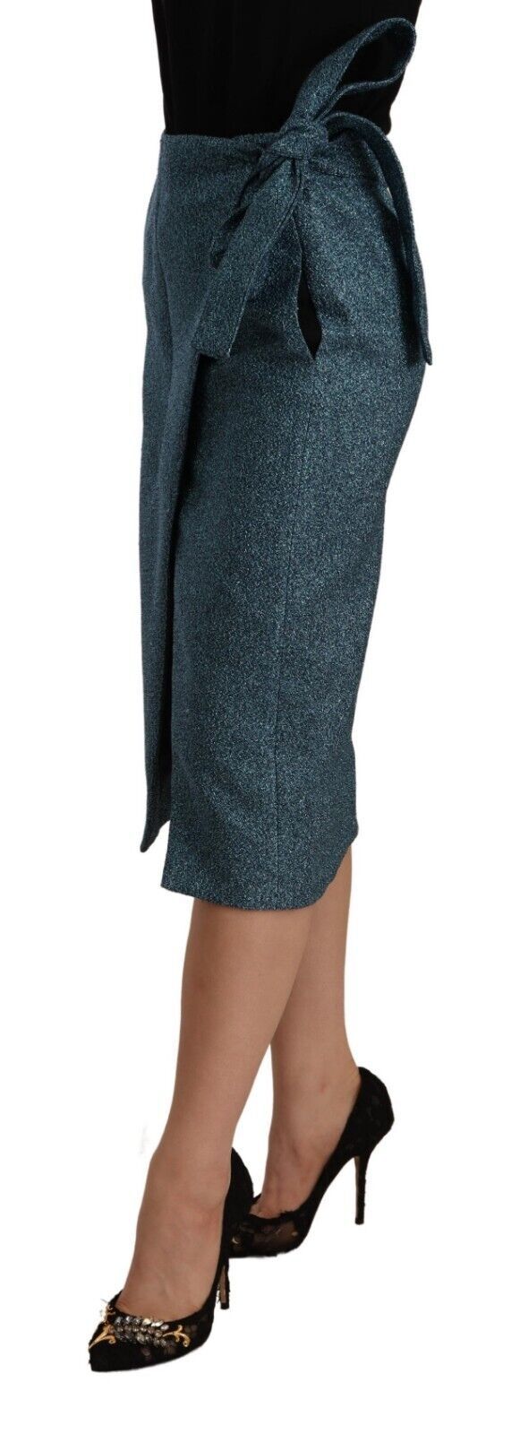 Koonhor Blue High Waist Pencil Straight Wrap Style Skirt