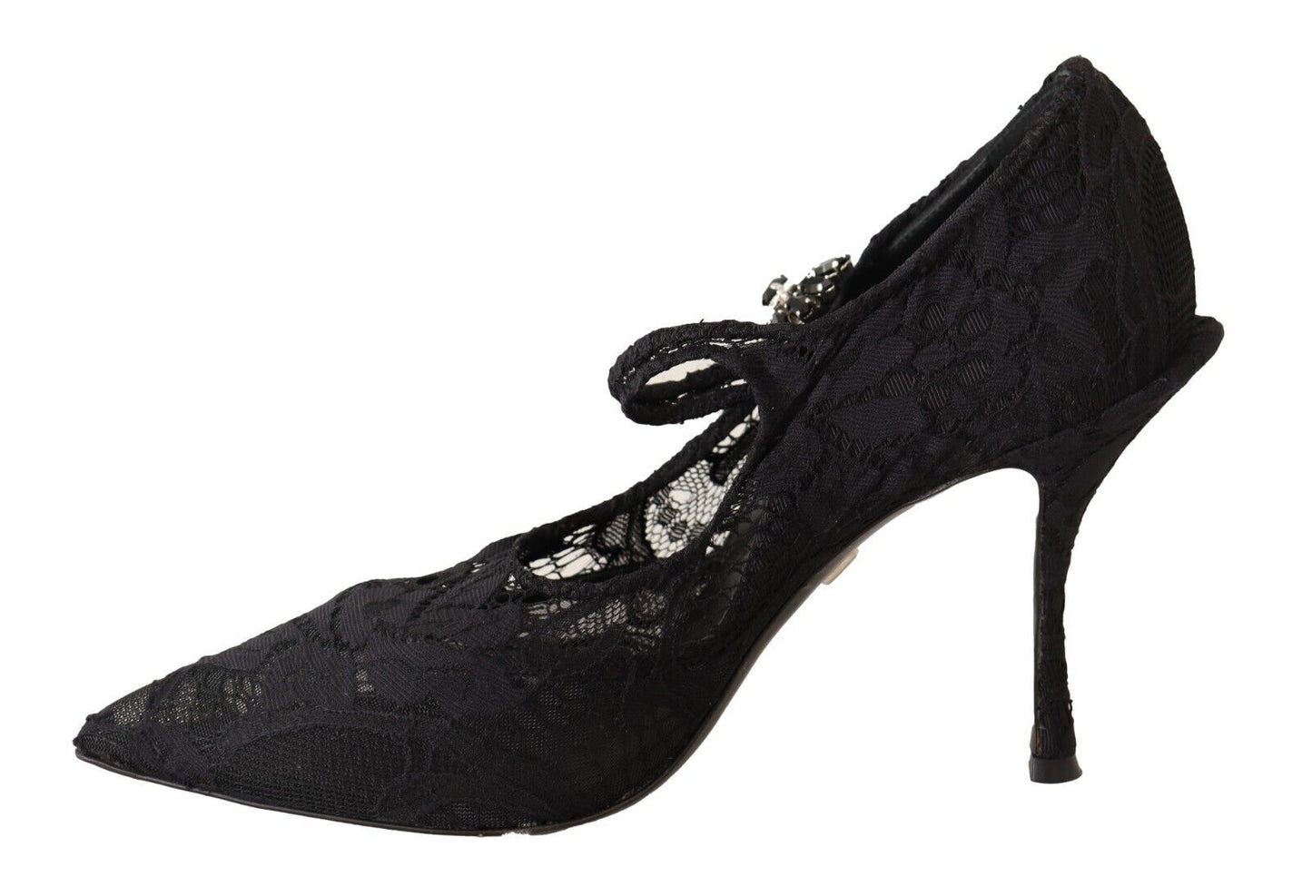 Dolce & Gabbana Black Lace Crystals Heels Mary Jane Pumps Shoes