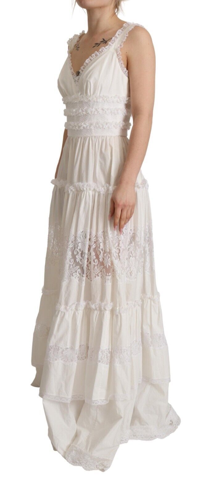 Dolce & Gabbana White Cotton Tiered Long Maxi A-line Dress