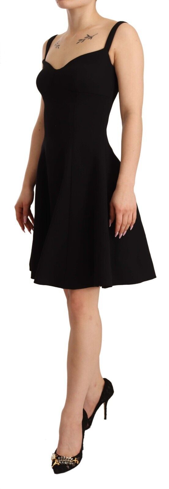 Dolce & Gabbana Black Fit Flare Wool Stretch Sheath Dress